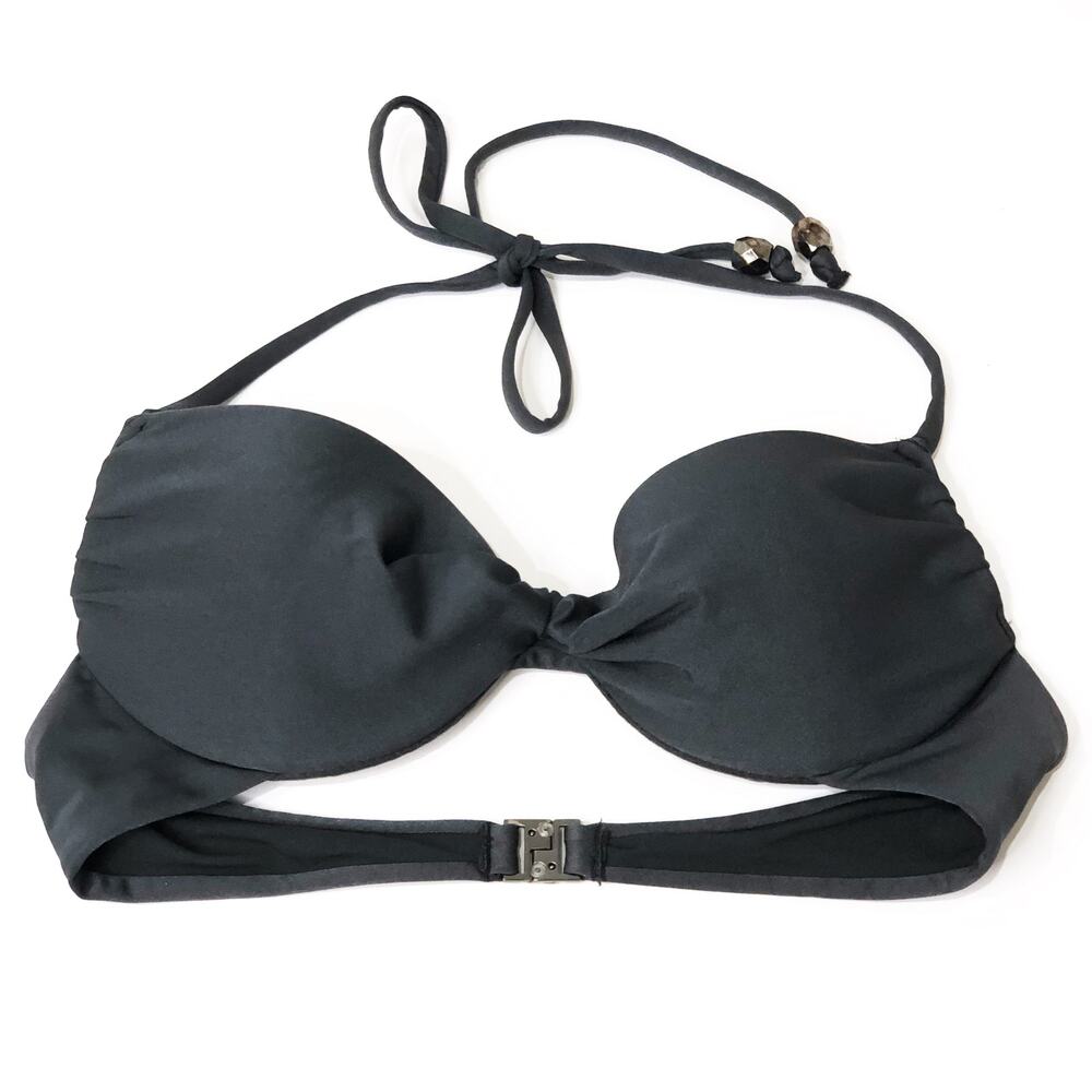 H&M Bikini Top 32A Separates Twist Front Cross Bust Halter Grey Gray